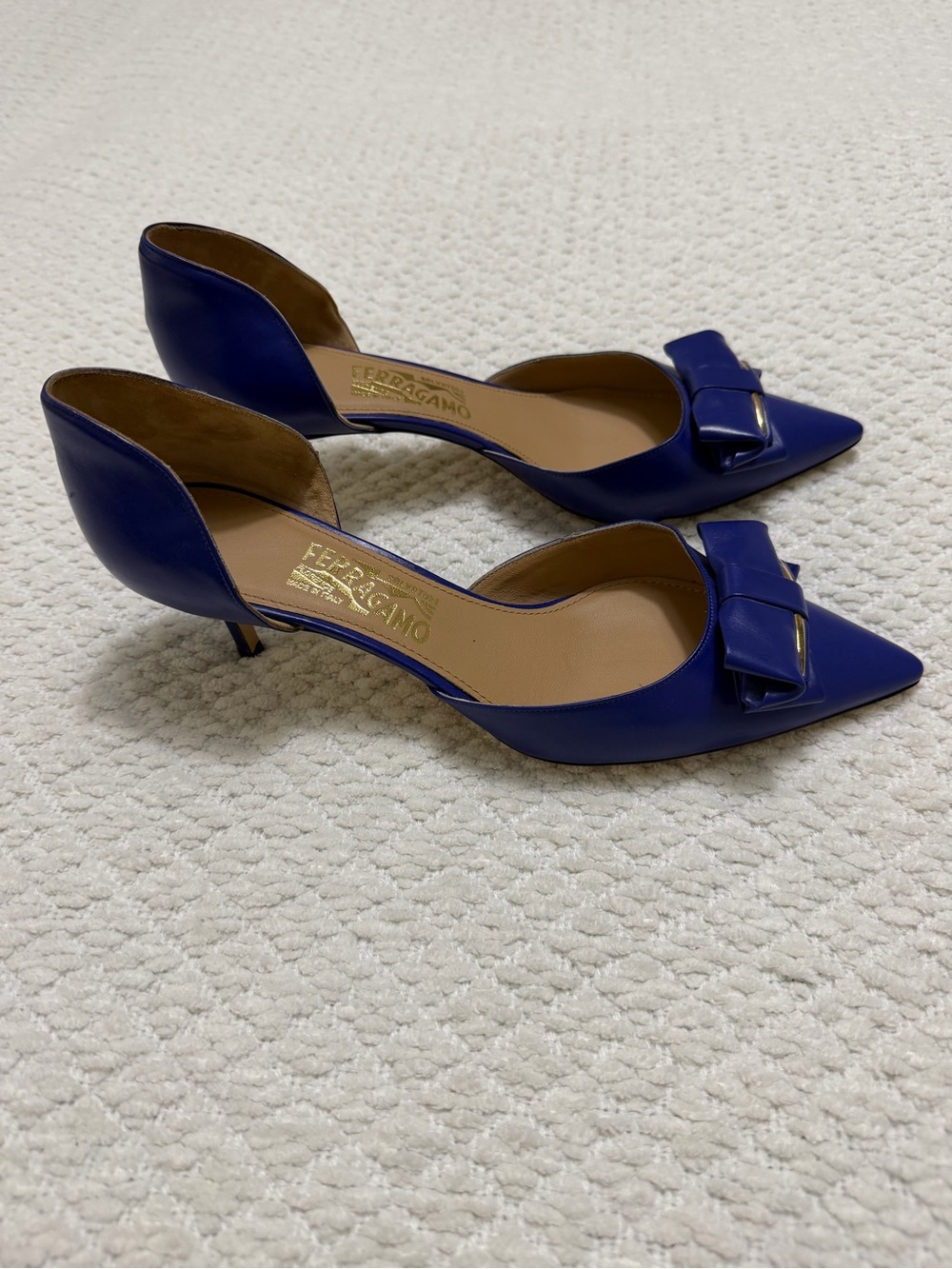 Salvatore Ferragamo Blue Leather Rietta Bow D'orsay Pointed Toe Women’s Size 10 - Picture 4 of 16